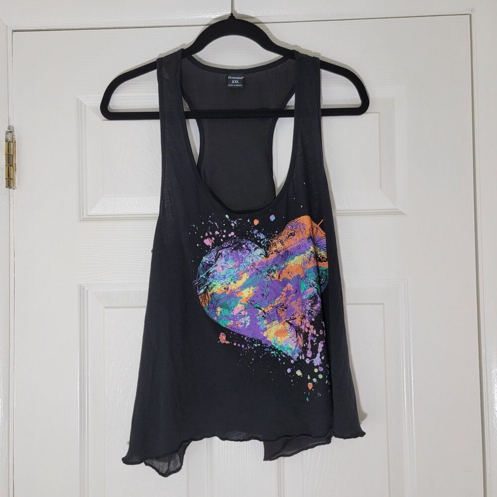 Stranded Tank Top Tie Dye Graffiti‎ Splatter Multicolor Heart Mesh Back Size XXL